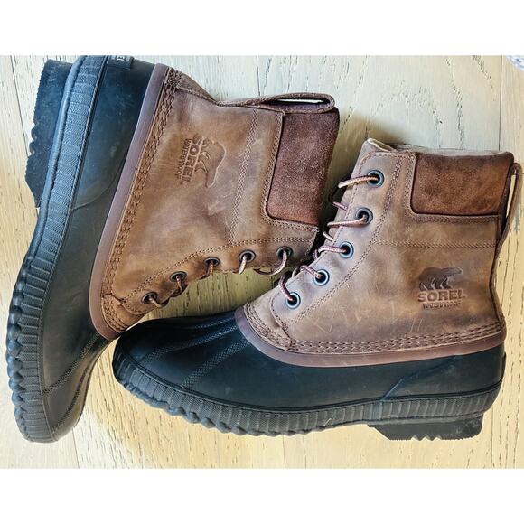 SOREL Men\'s Cheyanne 11 Waterproof Rubber Brown Leather Duck Snow Boots Size 12 main image 5